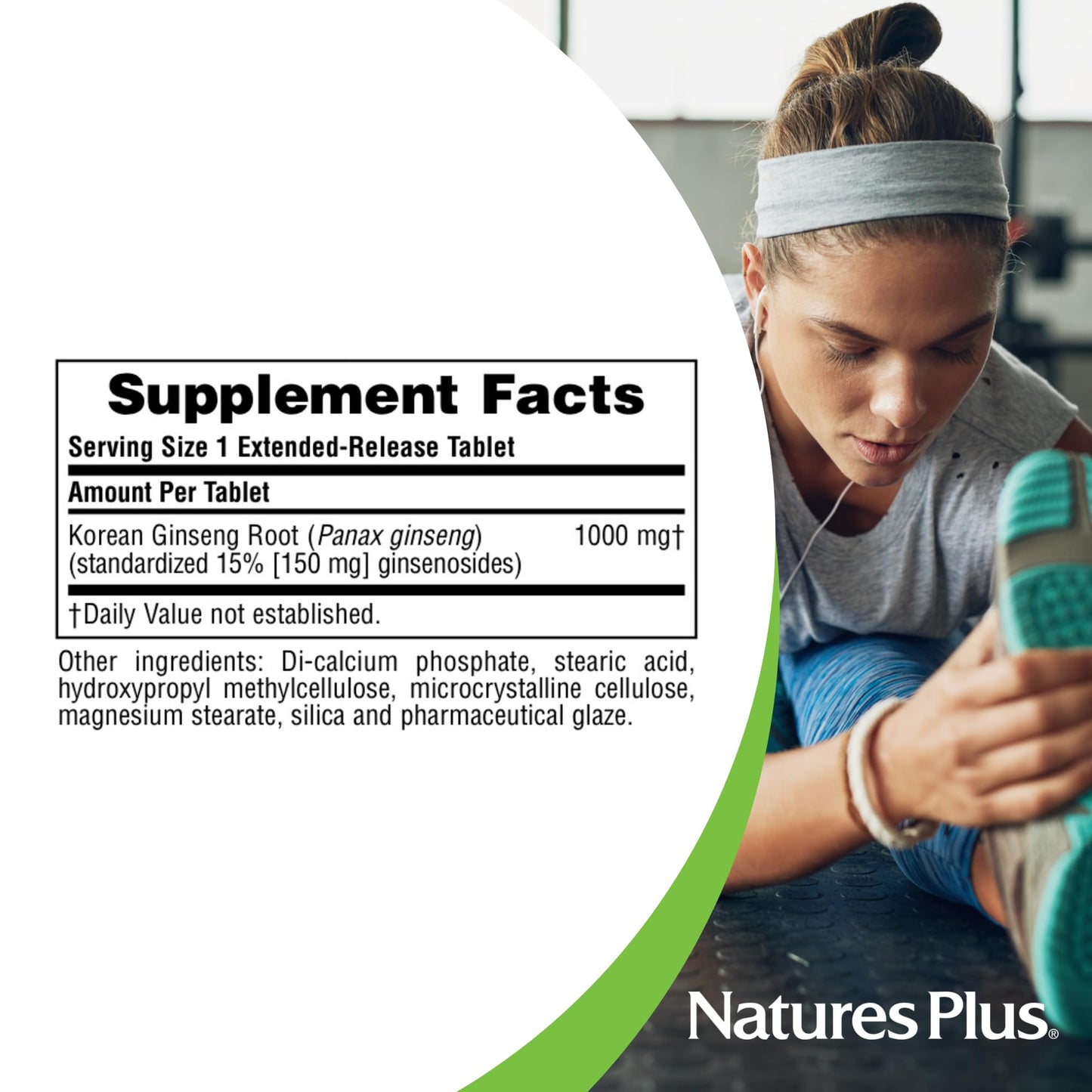 Natures Plus Korean Ginseng Extended Release 1000 mg - 30 Vegan Tablets