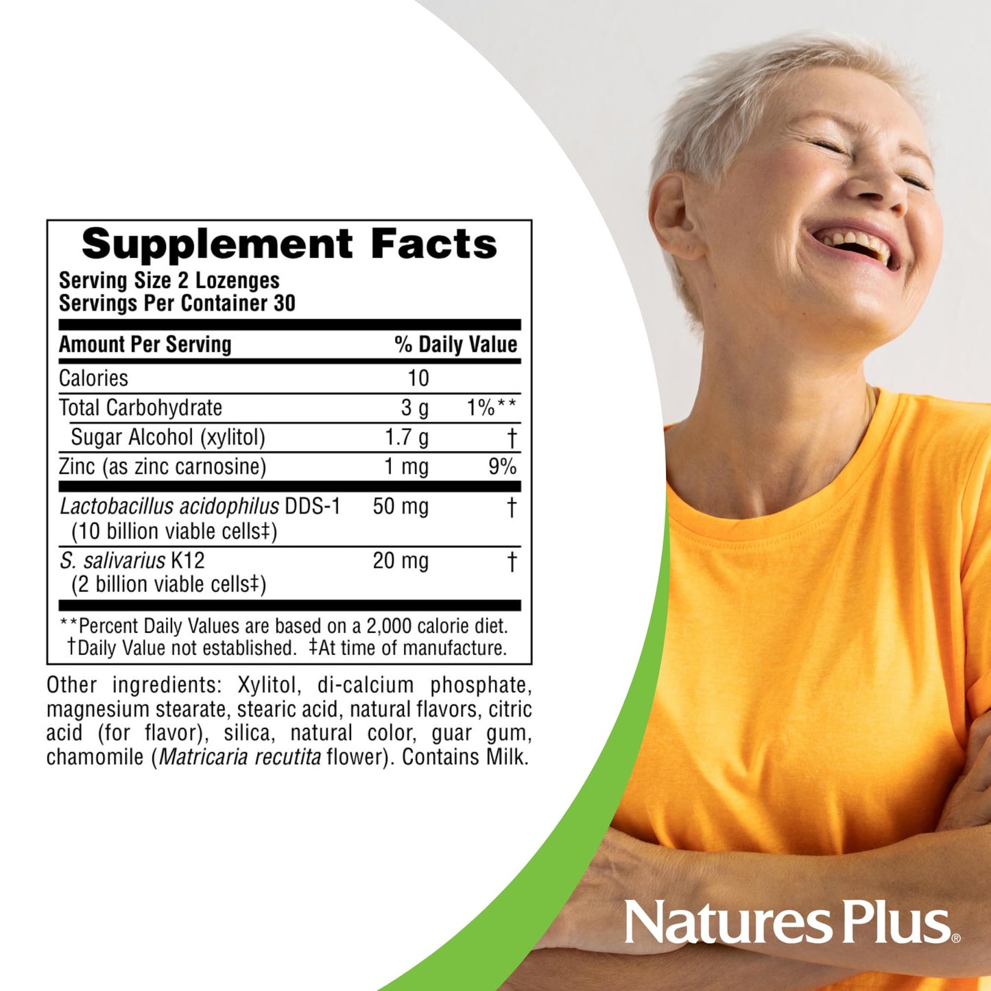 Natures Plus Ear Nose Throat Lozenges with K12 Probiotics - 60 Count - Gluten Free - 30 Servings