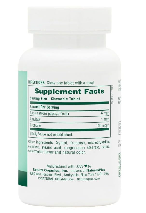 Natures Plus Papaya Enzyme - 6 mg Papain | All-Natural Digestive Aid (180 Chewables)