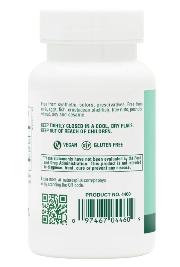 Natures Plus Papaya Enzyme - 6 mg Papain | All-Natural Digestive Aid (180 Chewables)