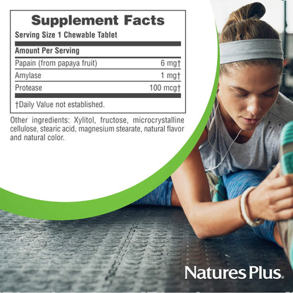 Natures Plus Papaya Enzyme - 6 mg Papain | All-Natural Digestive Aid (180 Chewables)