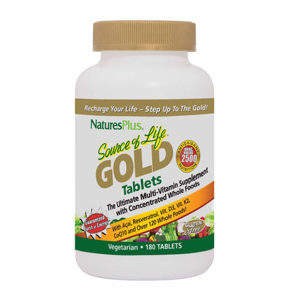NaturesPlus Source of Life Gold Multivitamin – 180 Tablets, Blood & Bone Support, Immune Health | 60 Servings