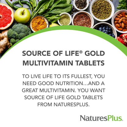 NaturesPlus Source of Life Gold Multivitamin – 180 Tablets, Blood & Bone Support, Immune Health | 60 Servings