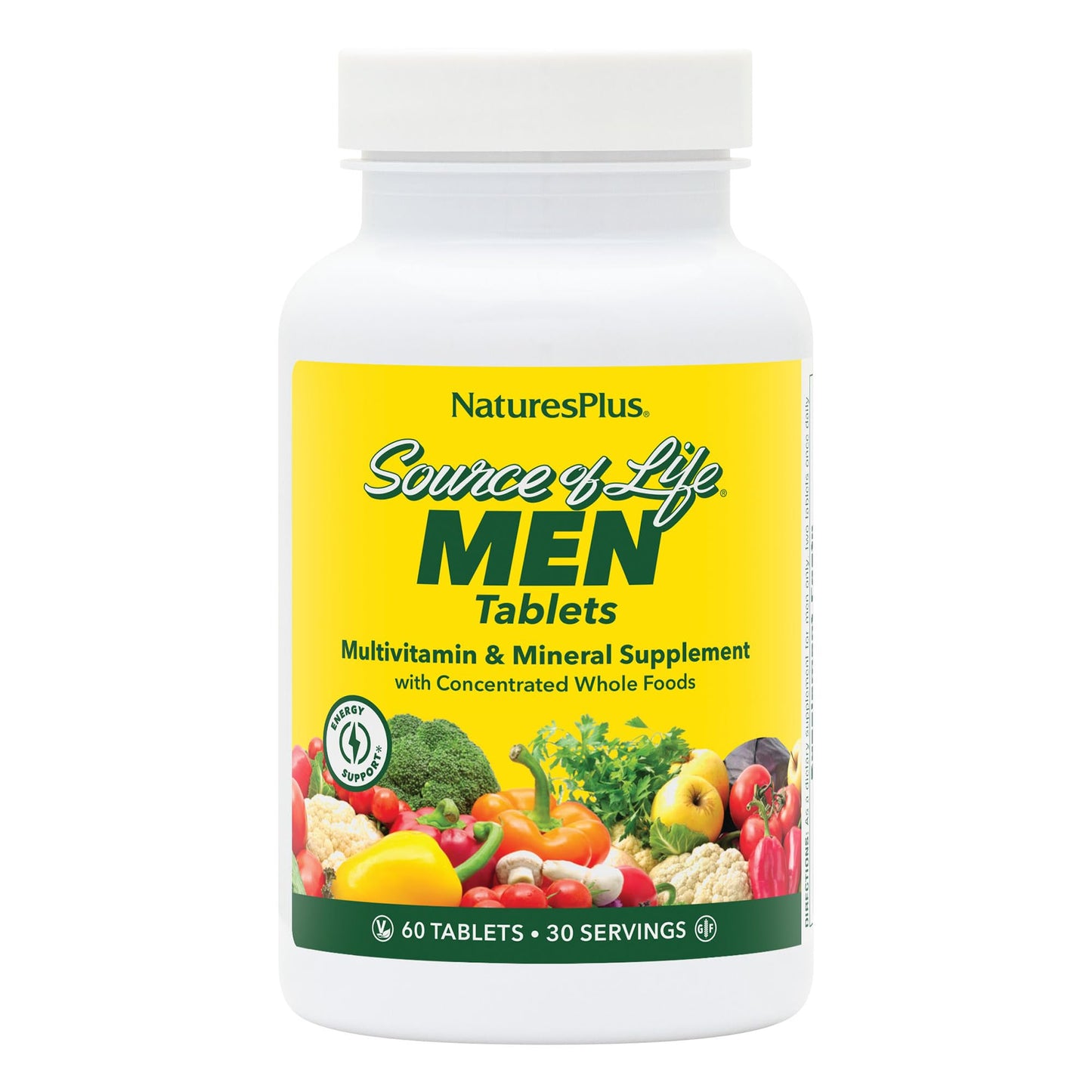 Natures Plus Source of Life Men Multivitamin - 60 Veg Tablets | Whole Food, Gluten Free