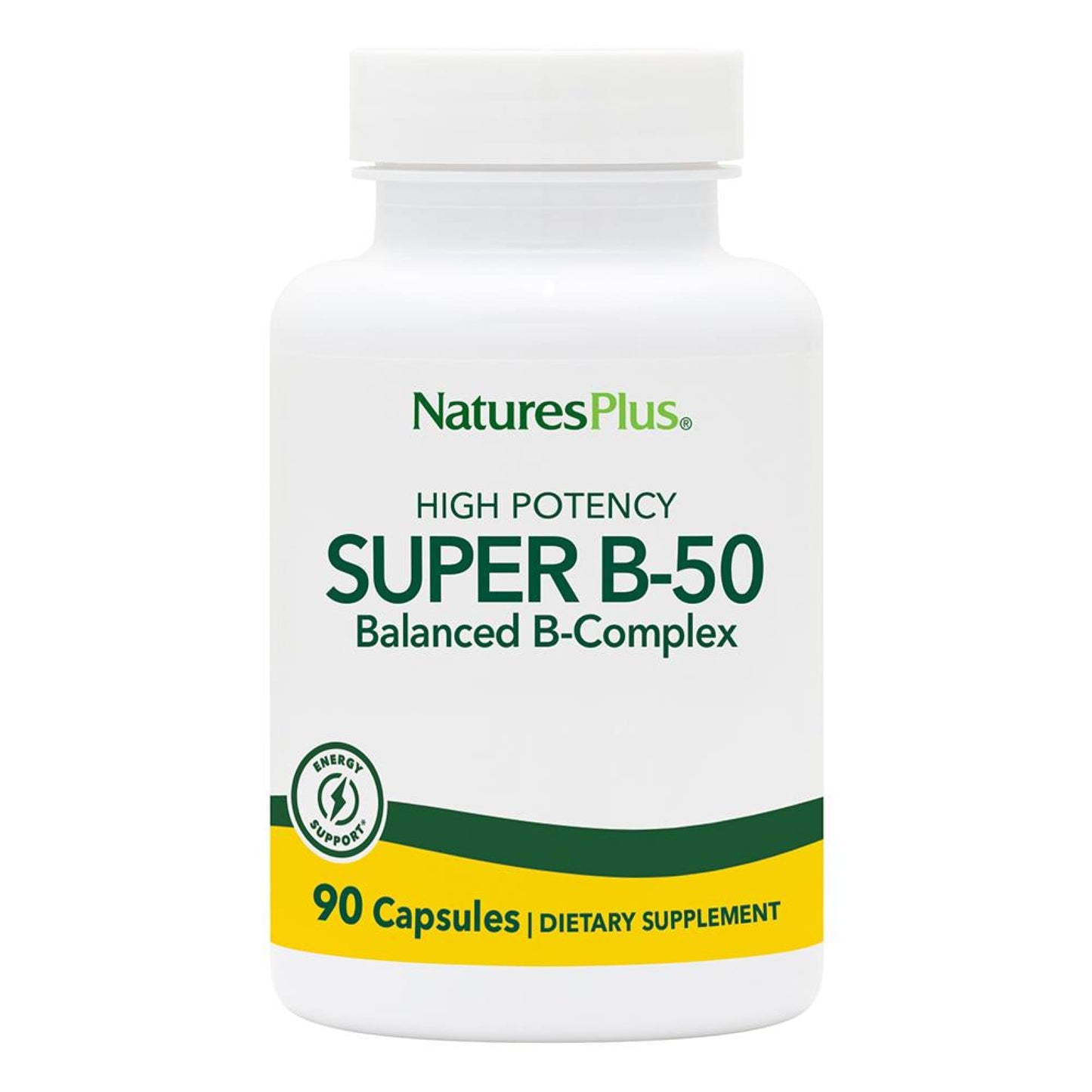 Natures Plus Super B50-90 Vegetarian Capsules – High Potency B Complex Vitamin Supplement | Brain & Energy Support | Gluten-Free | 90 Servings