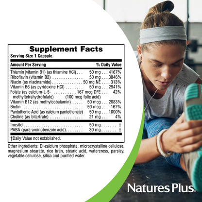 Natures Plus Super B50-90 Vegetarian Capsules – High Potency B Complex Vitamin Supplement | Brain & Energy Support | Gluten-Free | 90 Servings