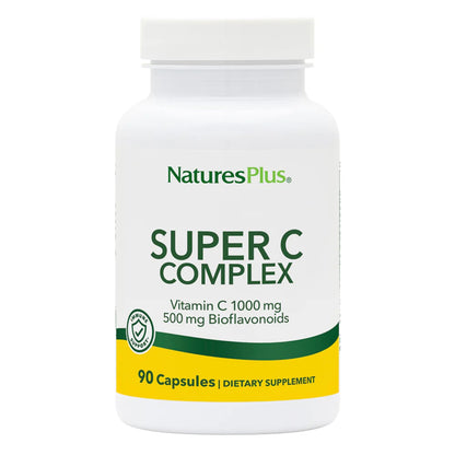 Natures Plus Super C Complex – 1000 mg Vitamin C, 90 Vegetarian Capsules – Gluten-Free, High Potency Antioxidant, 45 Servings