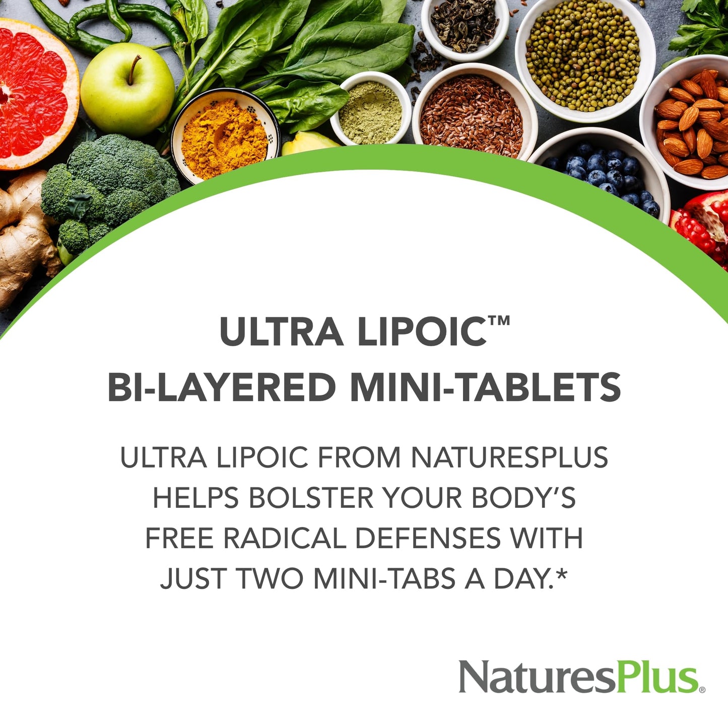 Natures Plus Ultra Lipoic - 60 Bi-Layered Mini-Tabs | Free Radical Defense, Probiotics & Whole Food Concentrates | Gluten Free | 30 Servings