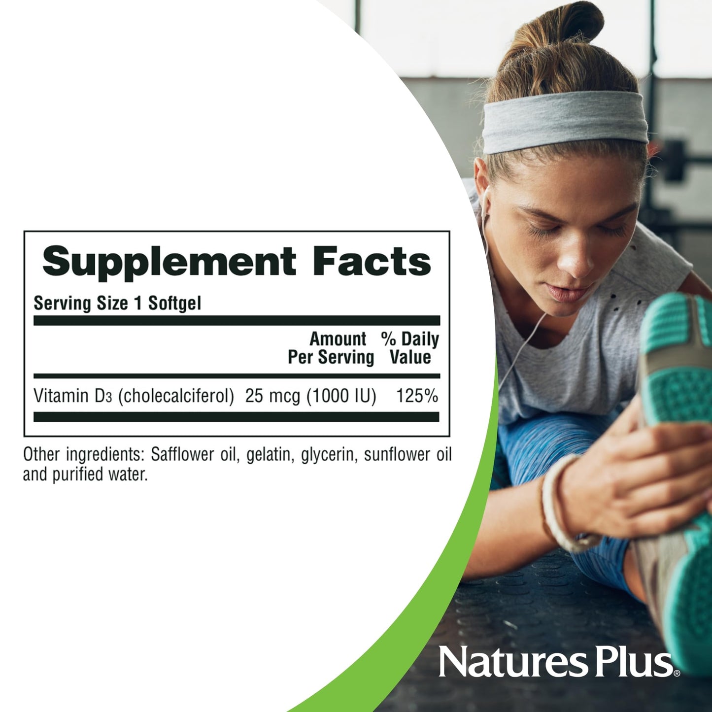 Nature's Plus Vitamin D3 1000 IU (Cholecalciferol) – 180 Softgels | Immune & Bone Health