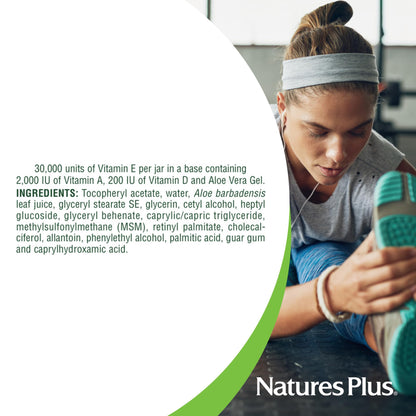 Natures Plus Vitamin E Cream – 30,000 IU, 2.2 oz | Moisturizes Dry Skin | Vegan & Paraben-Free
