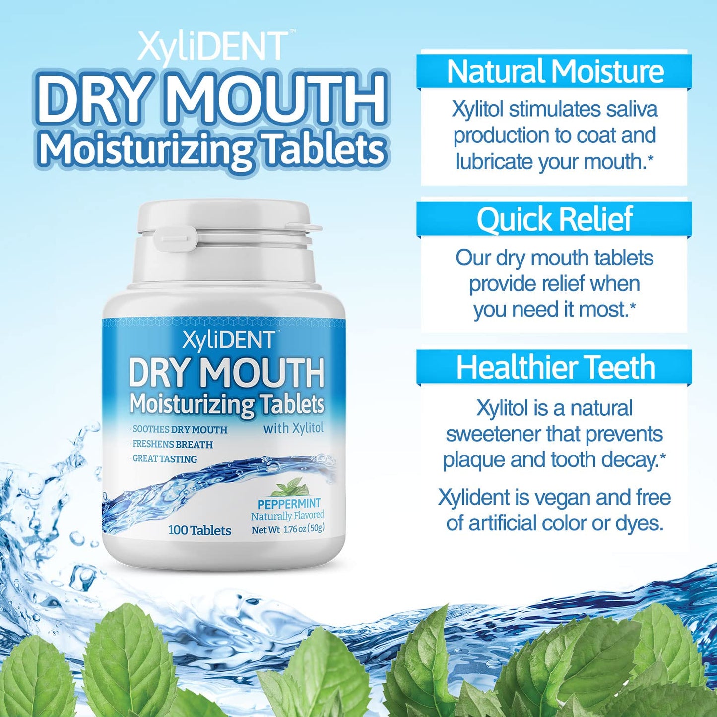 Nature's Stance XyliDENT Xylitol Tablets – Dry Mouth Relief, Fresh Breath, Peppermint, 100 Count per Pack, Pack of 2