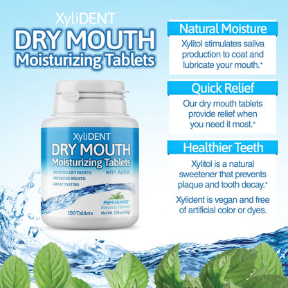Nature's Stance XyliDENT Xylitol Tablets – Dry Mouth Relief, Fresh Breath, Peppermint, 100 Count per Pack, Pack of 2
