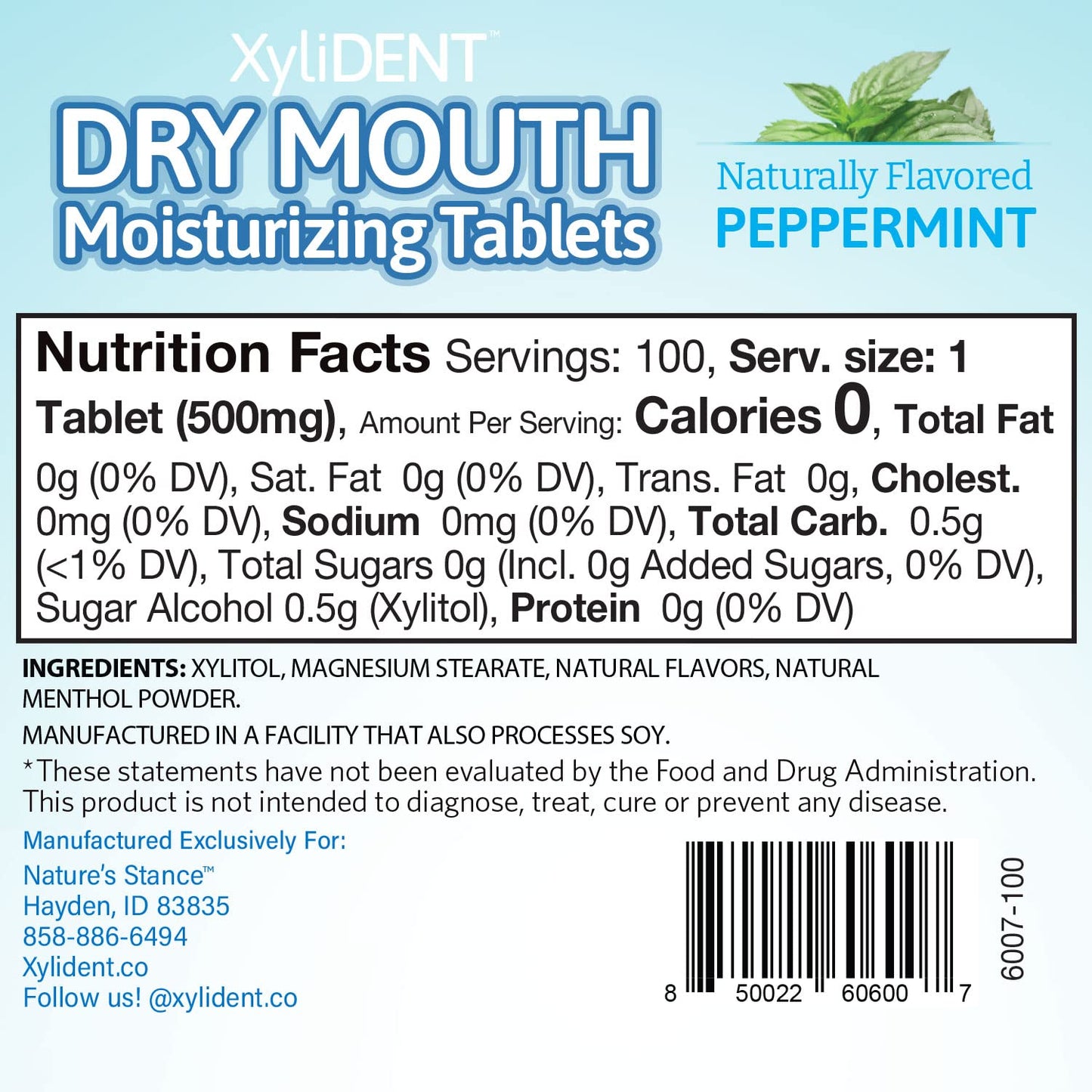 Nature's Stance XyliDENT Xylitol Tablets – Dry Mouth Relief, Fresh Breath, Peppermint, 100 Count per Pack, Pack of 2