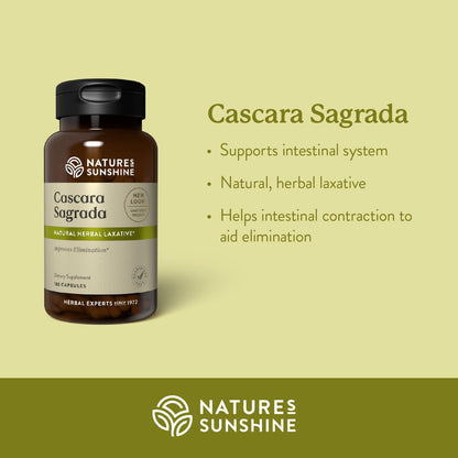 Nature's Sunshine Cascara Sagrada Capsules — Intestinal Support & Healthy Colon (100 capsules)