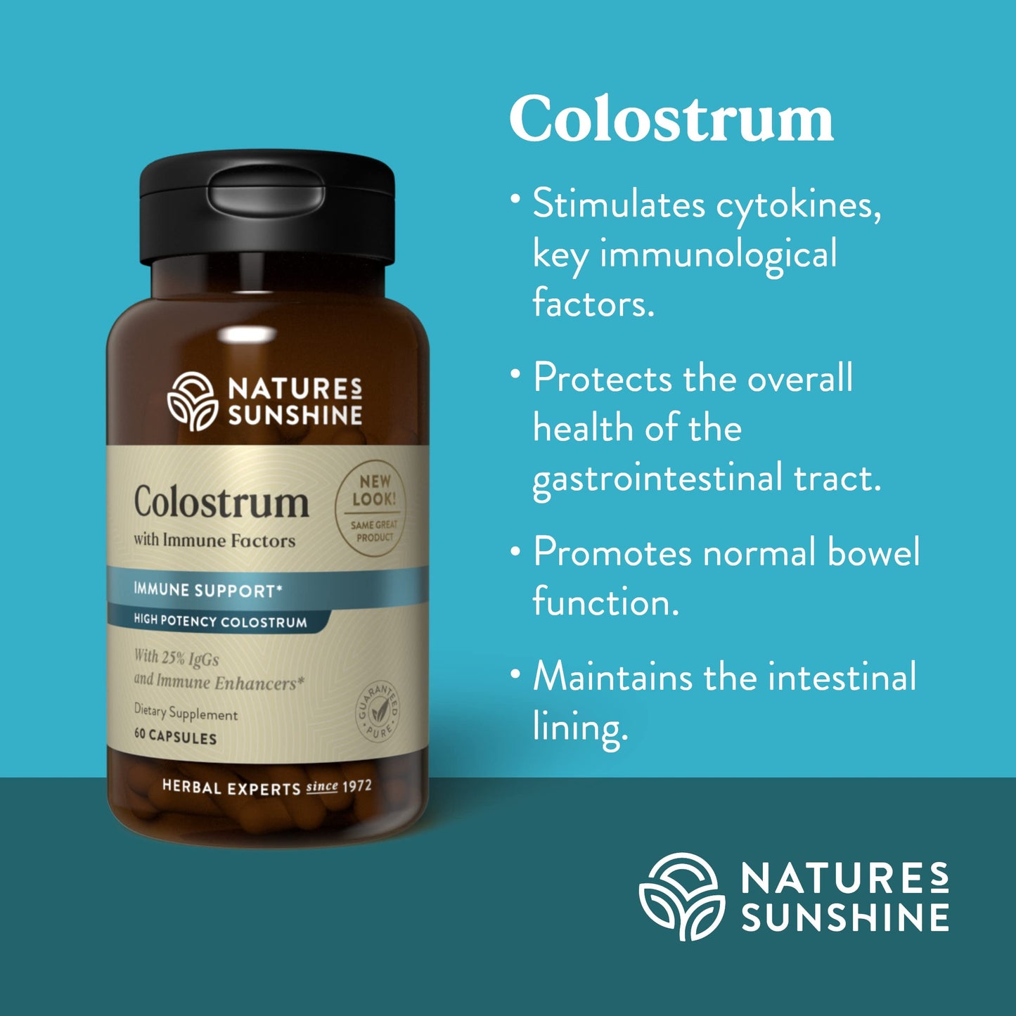 Nature's Sunshine Colostrum with Immune Factors - 60 Capsules | Immune & Gut Health