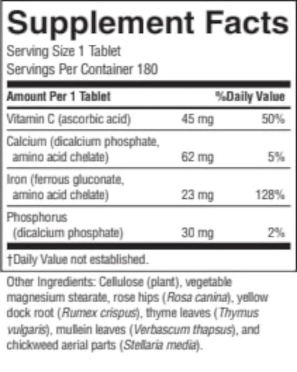 Nature's Sunshine Iron-Chelated 25mg – 180 Tablets | Circulatory Support & Oxygen Transport