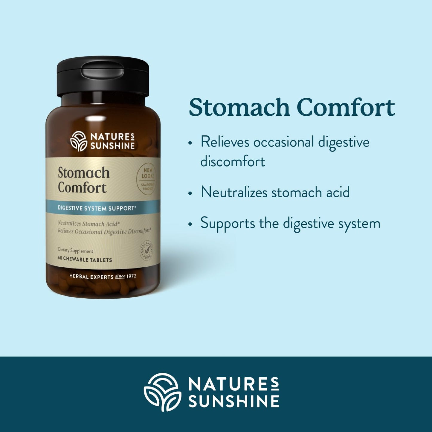 Nature's Sunshine Stomach Comfort – 60 Chewable Tablets for Digestive Support & Acid Neutralization
