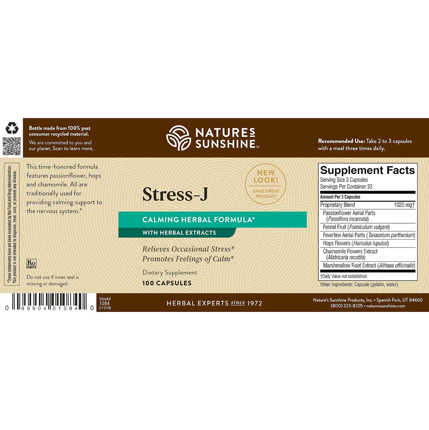 Nature's Sunshine Stress-J 100 Capsules | Nervous System Support & Stress Relief