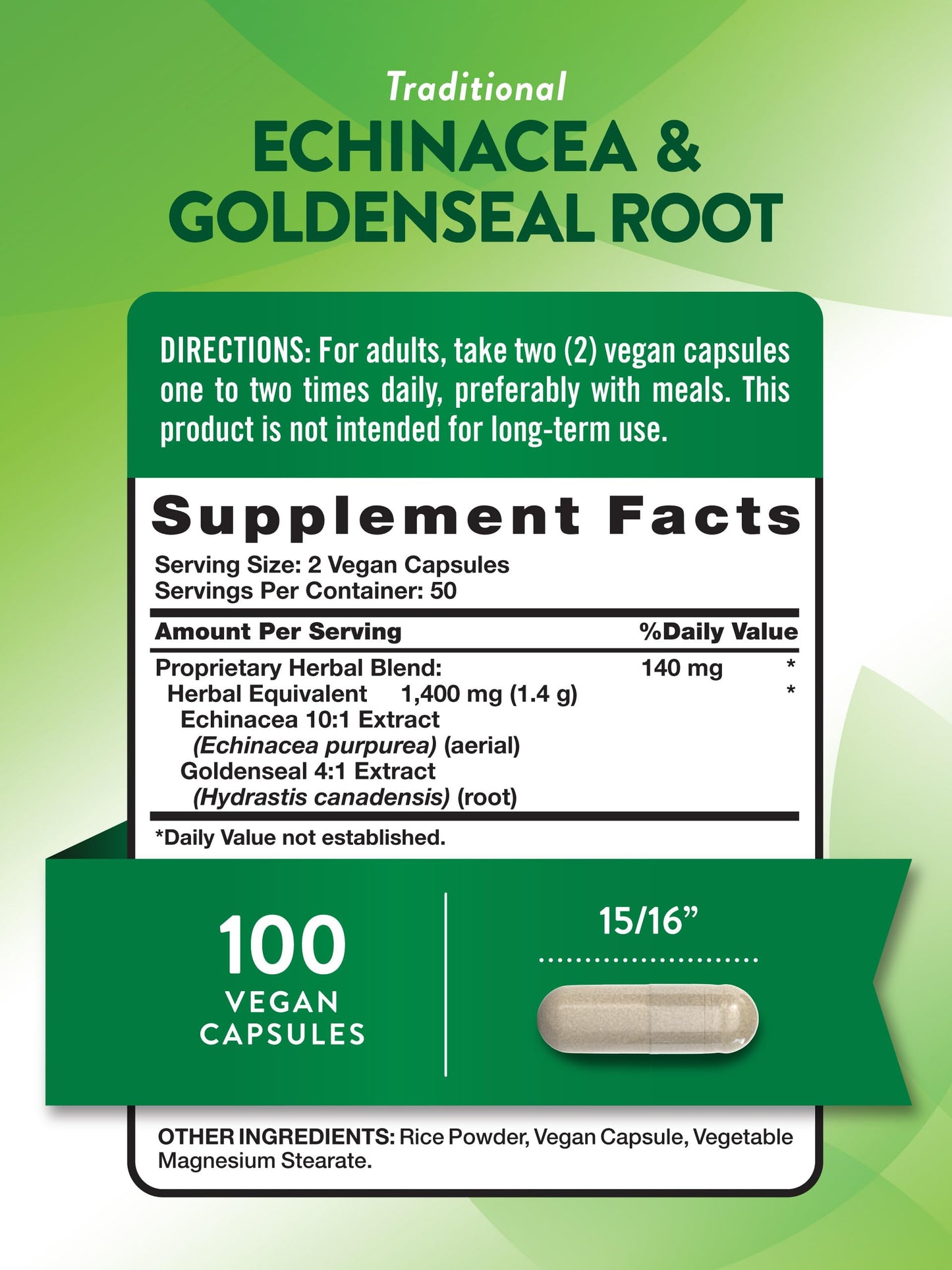 Nature's Truth Echinacea Goldenseal Capsules 1400mg - 100ct | Vegan & Gluten Free
