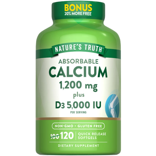 Nature's Truth Absorbable Calcium 1200 mg with Vitamin D3 5000 IU | 120 Softgels | Non-GMO & Gluten Free BritishVita | Premium UK Vitamins & Wellness Supplements