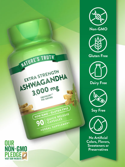 Nature's Truth Ashwagandha Capsules 3000mg – Extra Strength (90 Count) Pack of 2 | Black Pepper, Non-GMO & Gluten Free