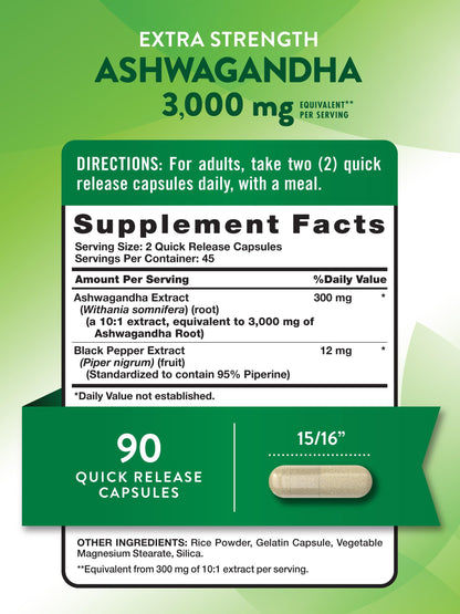 Nature's Truth Ashwagandha Capsules 3000mg – Extra Strength (90 Count) Pack of 2 | Black Pepper, Non-GMO & Gluten Free