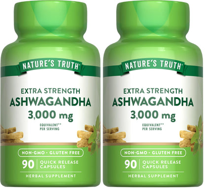 Nature's Truth Ashwagandha Capsules 3000mg – Extra Strength (90 Count) Pack of 2 | Black Pepper, Non-GMO & Gluten Free