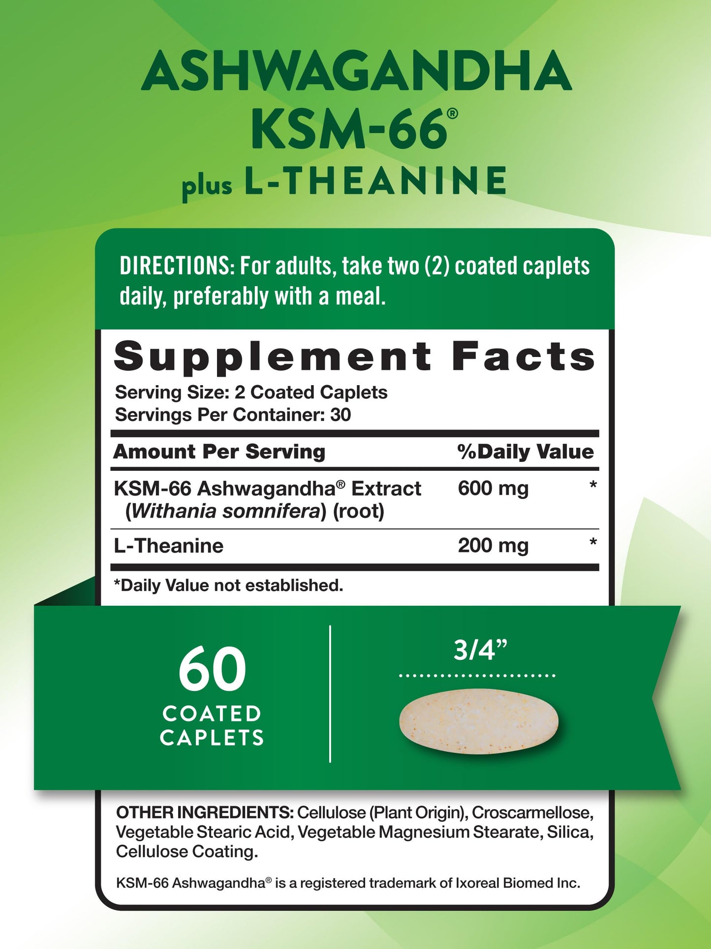 Nature's Truth KSM-66 Ashwagandha with L-Theanine | 60 Caplets | Vegan, Non-GMO, Gluten Free