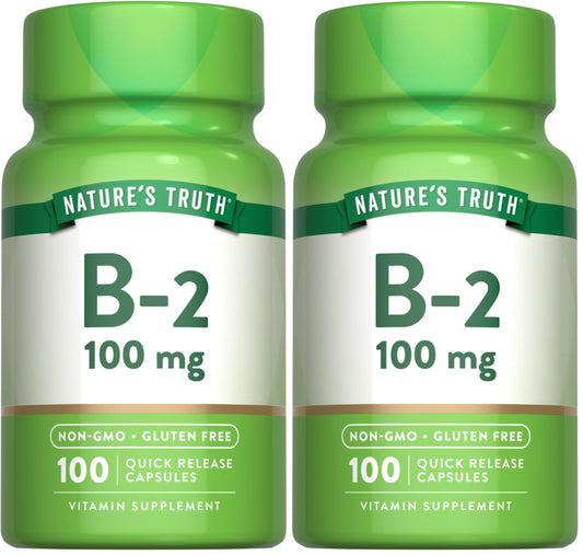 Nature's Truth B2 Vitamin 100mg - 100 Capsules | Non-GMO & Gluten Free Riboflavin (Pack of 2) BritishVita | Premium UK Vitamins & Wellness Supplements