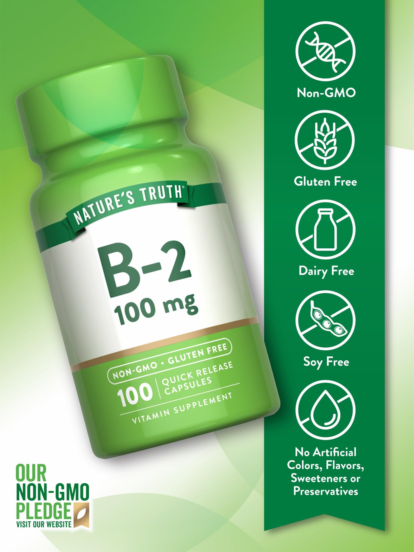 Nature's Truth B2 Vitamin 100mg - 100 Capsules | Non-GMO & Gluten Free Riboflavin (Pack of 2)