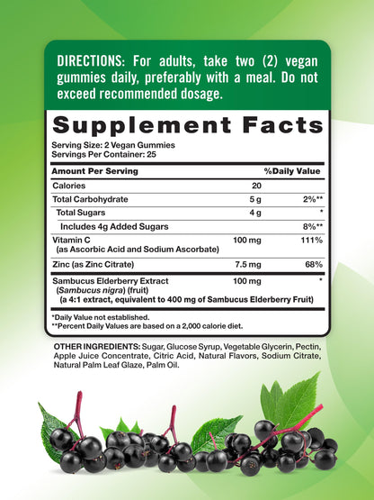 Nature's Truth Black Elderberry Gummies – Vegan, Gluten Free, Non-GMO | Vitamin C & Zinc