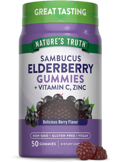 Nature's Truth Black Elderberry Gummies – Vegan, Gluten Free, Non-GMO | Vitamin C & Zinc