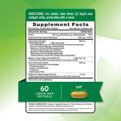 Nature's Truth Brain Up Softgels – 60 Count – L-Theanine, Bacopa, B12 & MCT – Non-GMO, Gluten Free