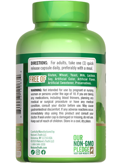 Nature's Truth Ginkgo Biloba 120mg with Bacopa – 200 Quick Release Capsules | Standardized Extract, Non-GMO & Gluten Free