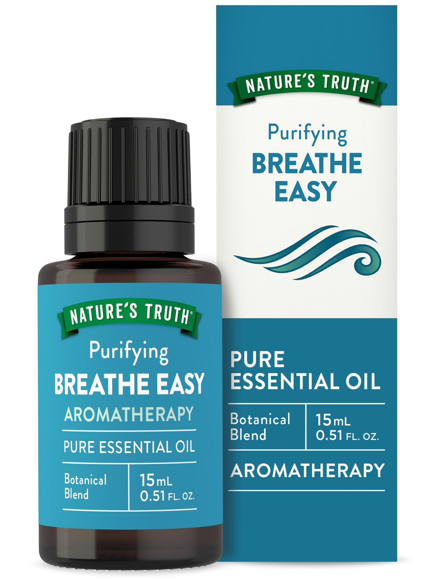 Nature's Truth Breathe Easy Essential Oil Blend 15 mL – Eucalyptus, Peppermint, Lemon & Tea Tree