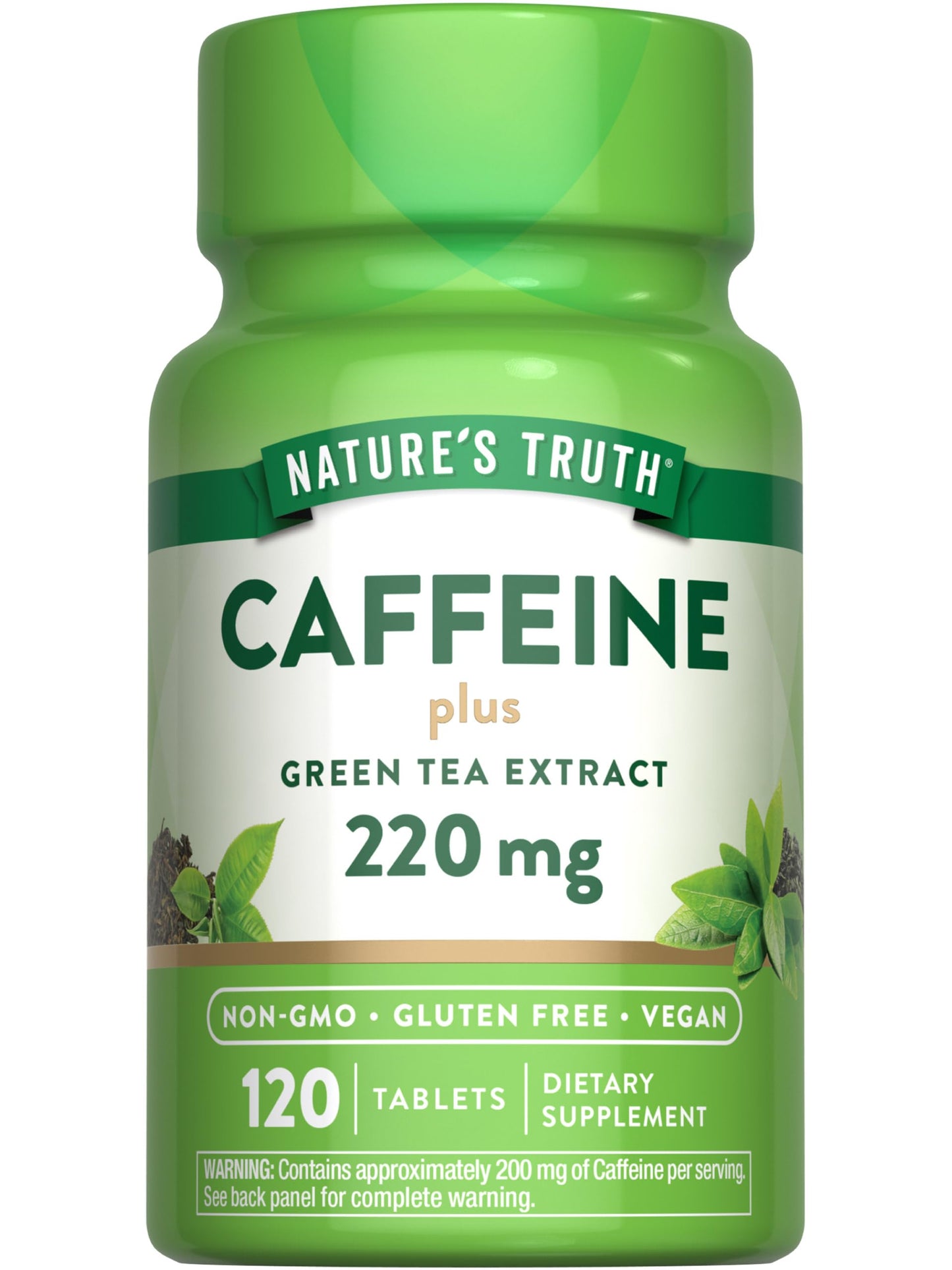Nature's Truth Caffeine Pills 220mg | 120 Count | Green Tea Extract | Vegan, Non-GMO, Gluten Free
