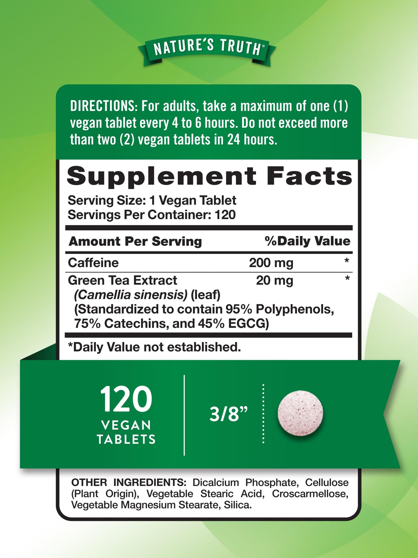 Nature's Truth Caffeine Pills 220mg | 120 Count | Green Tea Extract | Vegan, Non-GMO, Gluten Free