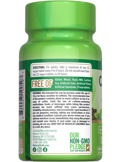 Nature's Truth Caffeine Pills 220mg | 120 Count | Green Tea Extract | Vegan, Non-GMO, Gluten Free