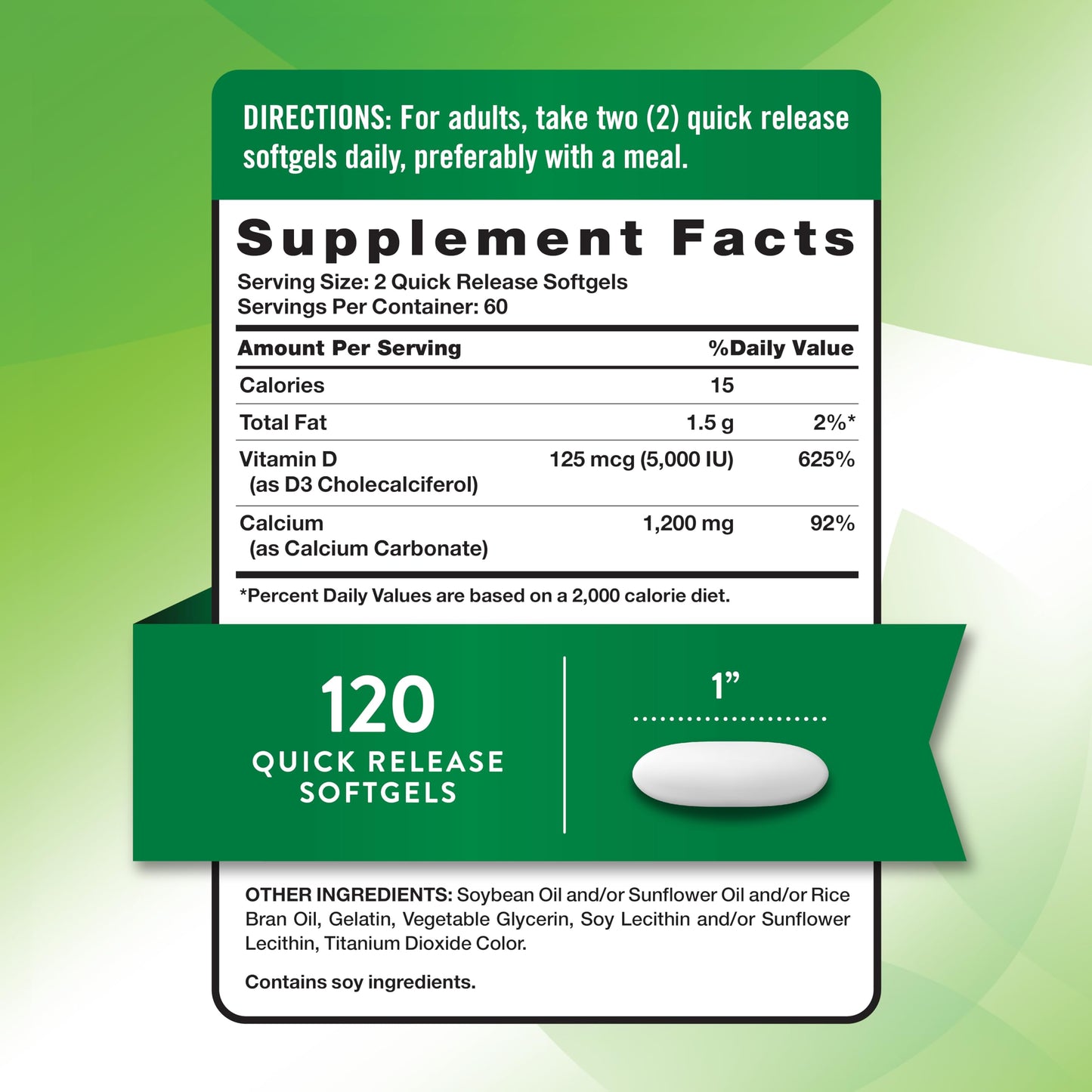 Nature's Truth Absorbable Calcium 1200 mg with Vitamin D3 5000 IU | 120 Softgels | Non-GMO & Gluten Free