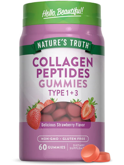 Nature's Truth Collagen Peptide Gummies for Women - Type 1 & 3, 60 Count, Strawberry, Non-GMO & Gluten Free