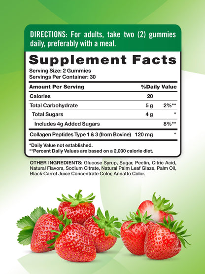 Nature's Truth Collagen Peptide Gummies for Women - Type 1 & 3, 60 Count, Strawberry, Non-GMO & Gluten Free