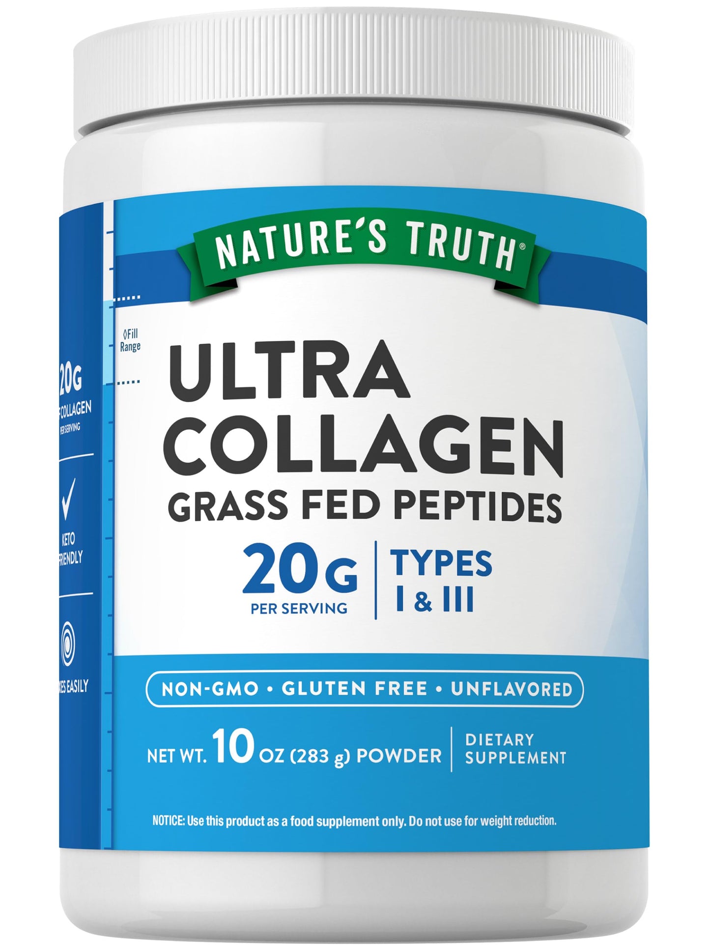 Nature's Truth Collagen Peptides Powder Unflavored - Grass-Fed Type I & III, 10 oz