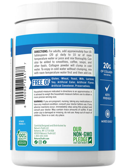 Nature's Truth Collagen Peptides Powder Unflavored - Grass-Fed Type I & III, 10 oz