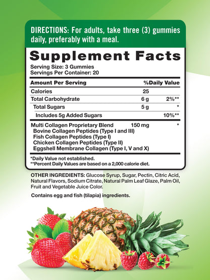 Nature's Truth Multi Collagen Gummies – Types I–X | 60 Count | Non-GMO & Gluten Free | Mixed Fruit
