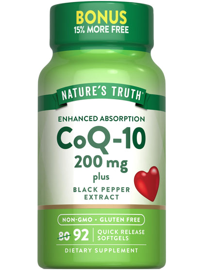 Nature's Truth CoQ10 200 mg Softgels | 92 Count | Enhanced Absorption | with Black Pepper Extract | Non-GMO & Gluten Free Supplement