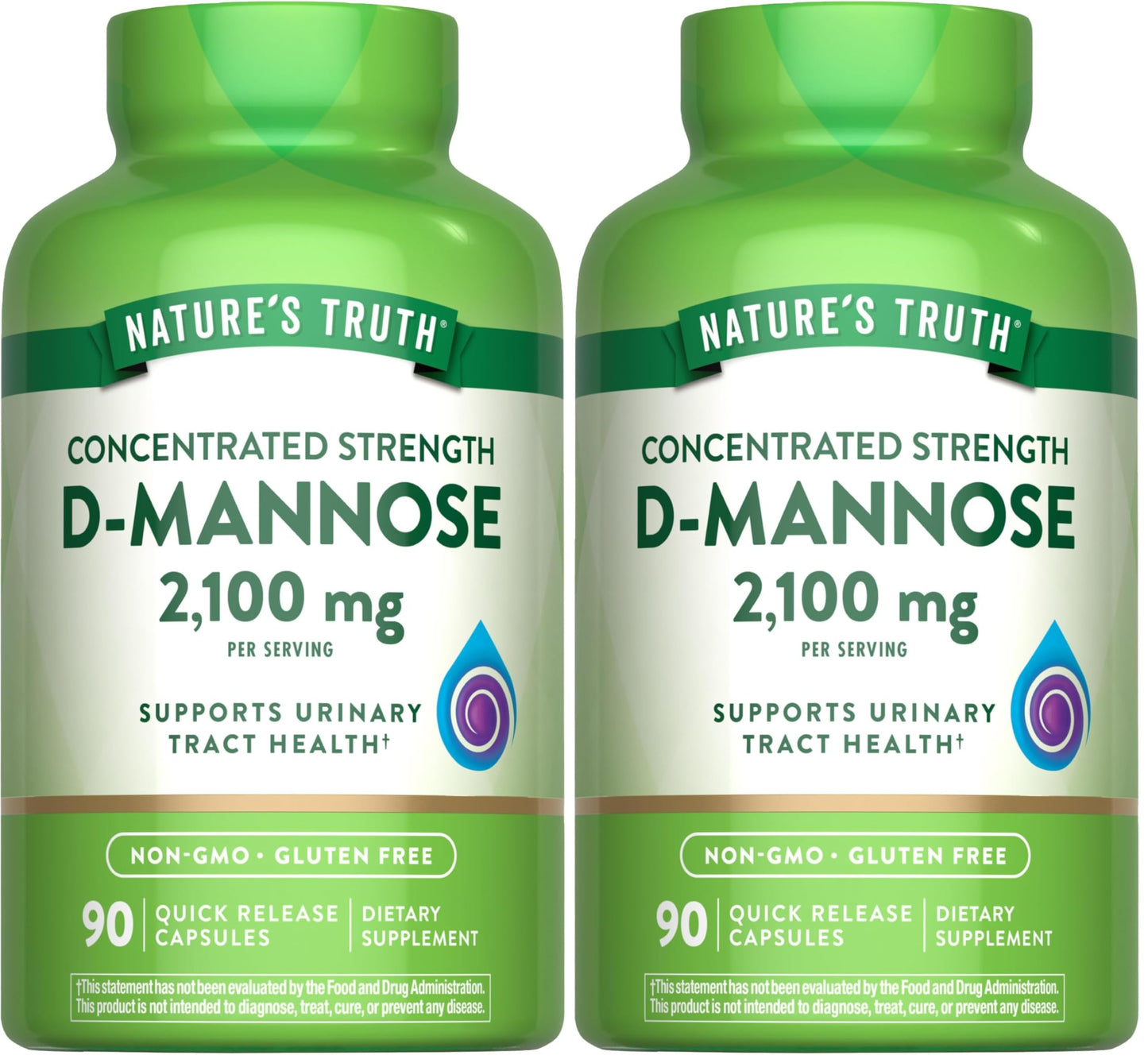 Nature's Truth D-Mannose Capsules | 2100mg | 90 Pills | Non-GMO & Gluten Free Supplement (Pack of 2)