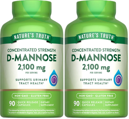 Nature's Truth D-Mannose Capsules | 2100mg | 90 Pills | Non-GMO & Gluten Free Supplement (Pack of 2)