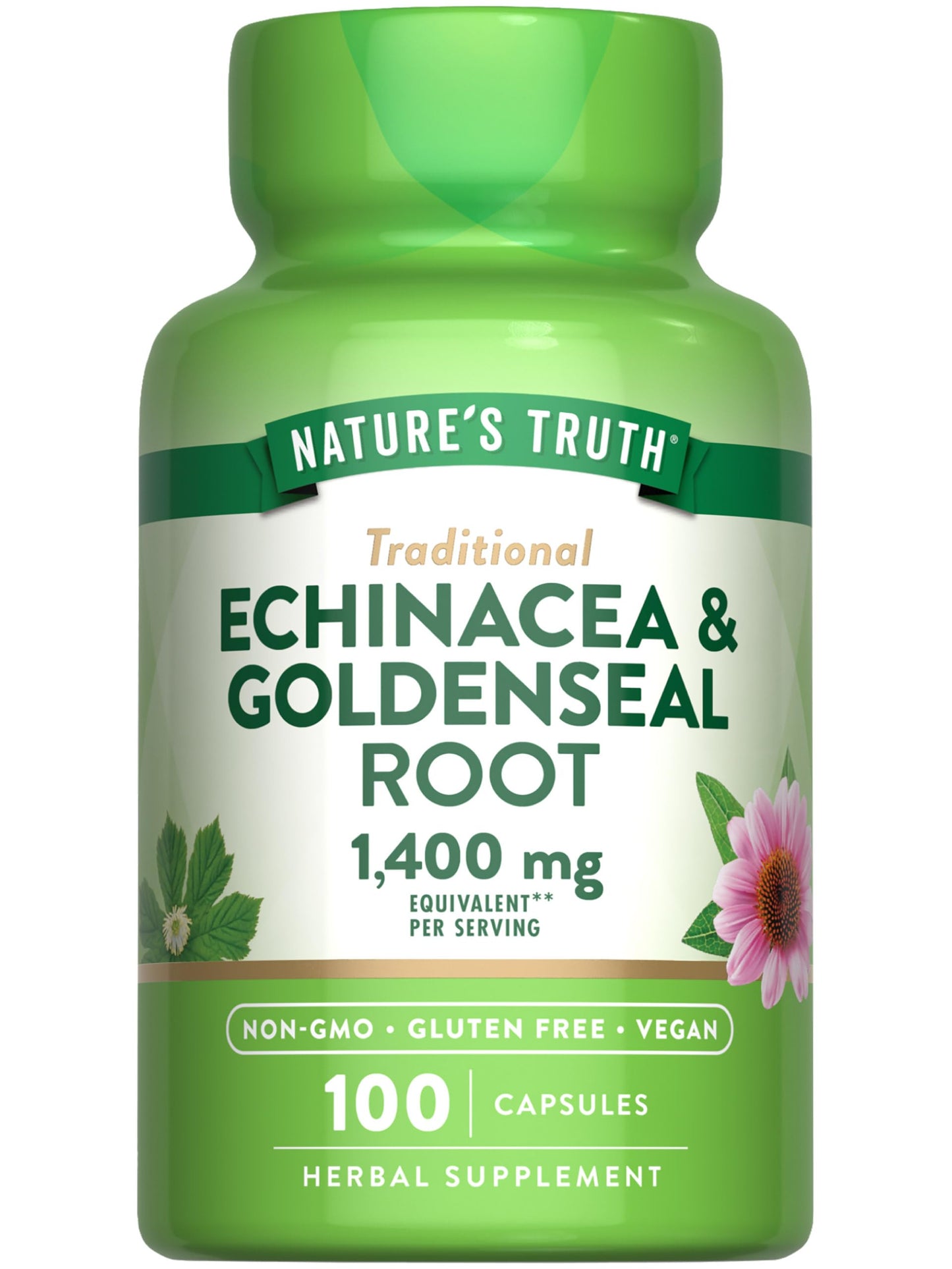 Nature's Truth Echinacea Goldenseal Capsules 1400mg - 100ct | Vegan & Gluten Free