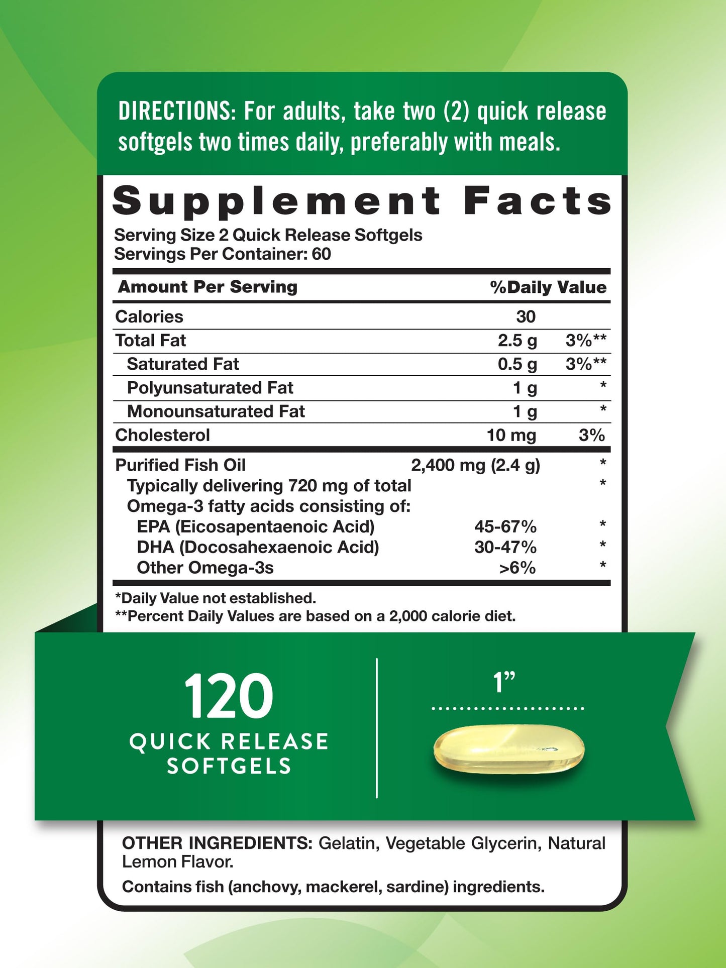 Nature's Truth Fish Oil 2400mg - 120 Quick Release Softgels | 720mg Omega-3