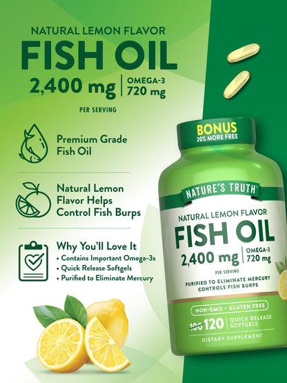 Nature's Truth Fish Oil 2400mg - 120 Quick Release Softgels | 720mg Omega-3
